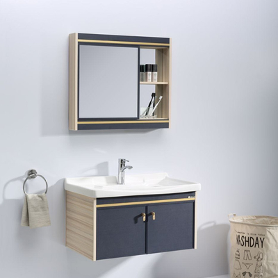 Серые голубые шкафы Bathroom твердой древесины 80cm справляются - установленная тщета