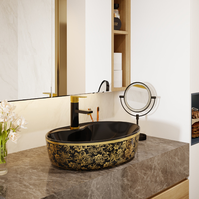 Роскошный овальный Freestanding цвет черного золота таза тщеты с Faucet