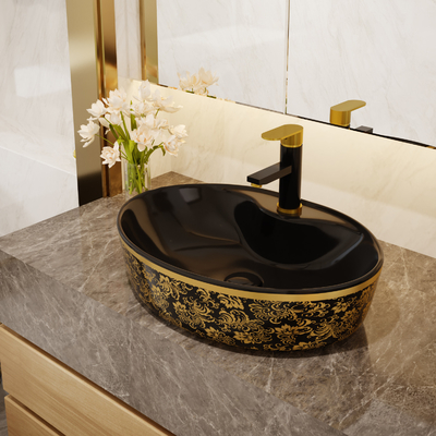 Роскошный овальный Freestanding цвет черного золота таза тщеты с Faucet