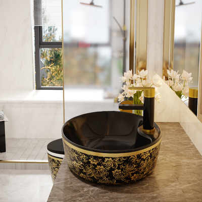 Роскошный овальный Freestanding цвет черного золота таза тщеты с Faucet