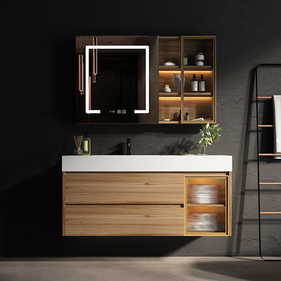 Тщета зеркала СИД твердой древесины шкафа Bathroom прямоугольника плавая