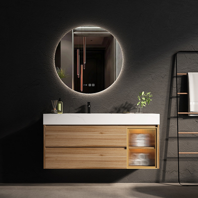 Тщета зеркала СИД твердой древесины шкафа Bathroom прямоугольника плавая