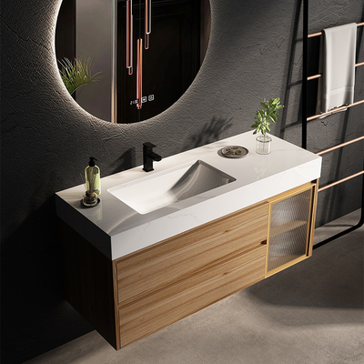 Тщета зеркала СИД твердой древесины шкафа Bathroom прямоугольника плавая