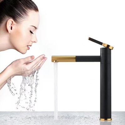 Faucet таза черноты водопада с золотым смесителем ручки горячим и холодным