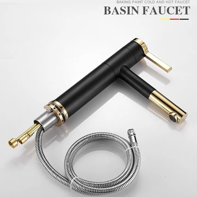Faucet таза черноты водопада с золотым смесителем ручки горячим и холодным