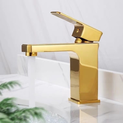 Отполированный кран таза мытья ручки золотого латунного санитарного Faucet изделий одиночный