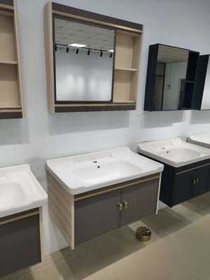 Серые голубые шкафы Bathroom твердой древесины 80cm справляются - установленная тщета